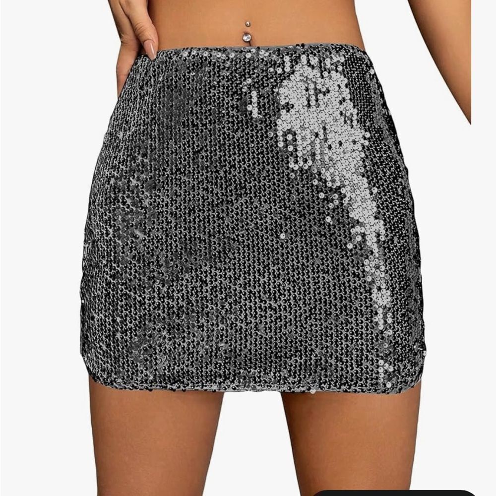 Color Black SZ XXS Sequin Waist Cocktail Party Club Stretch Bodycon Mini Skirt